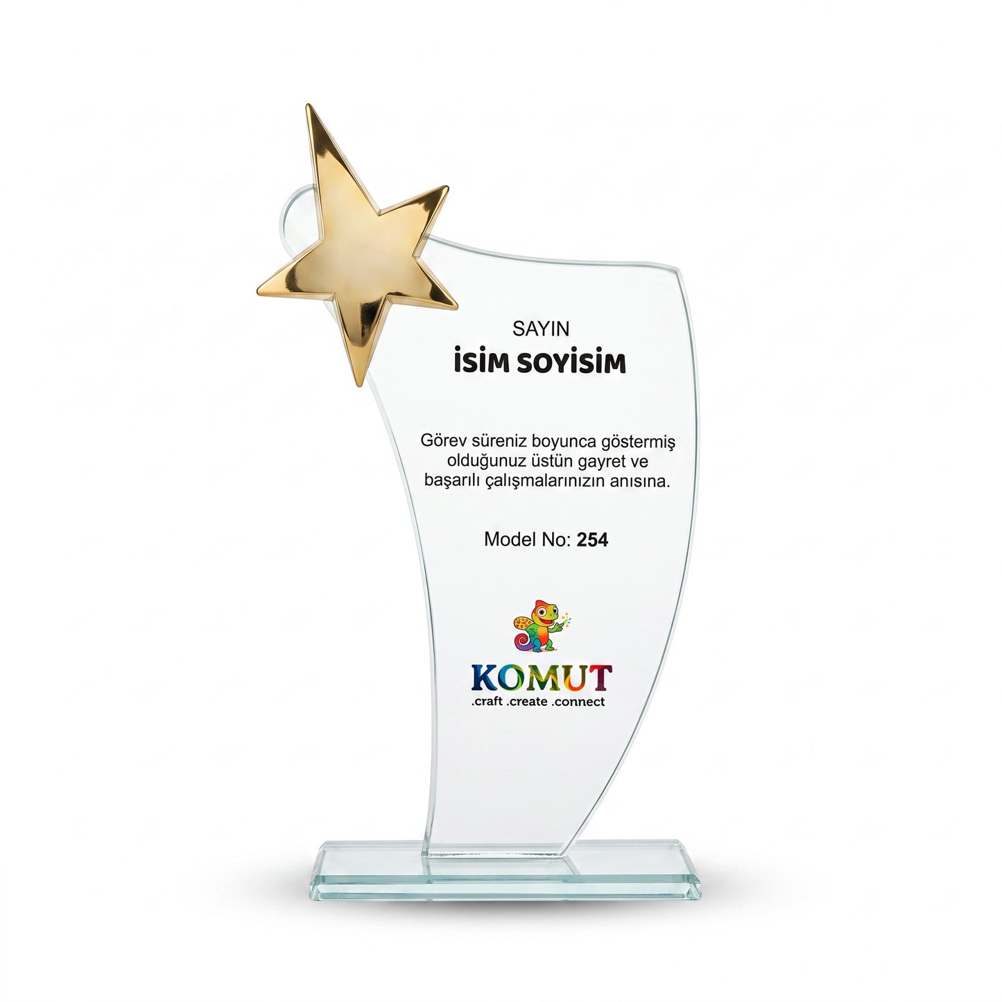 Kişiye Özel Altın Yıldız Detaylı Kristal Plaket – Model 254