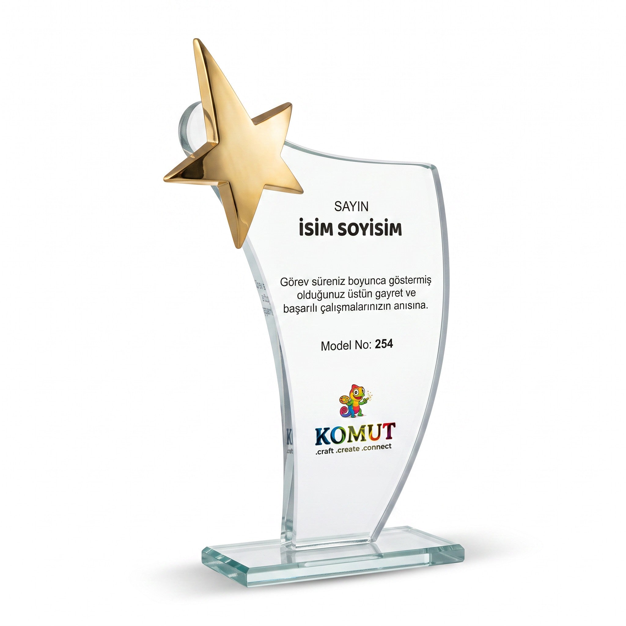 Kişiye Özel Altın Yıldız Detaylı Kristal Plaket – Model 254