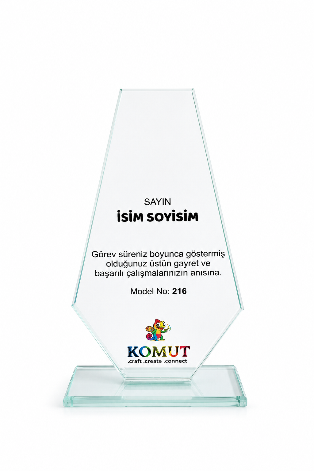 Kişiye Özel Cam Plaket 11x20 cm | Kristal Ödül ve Teşekkür Plaketi