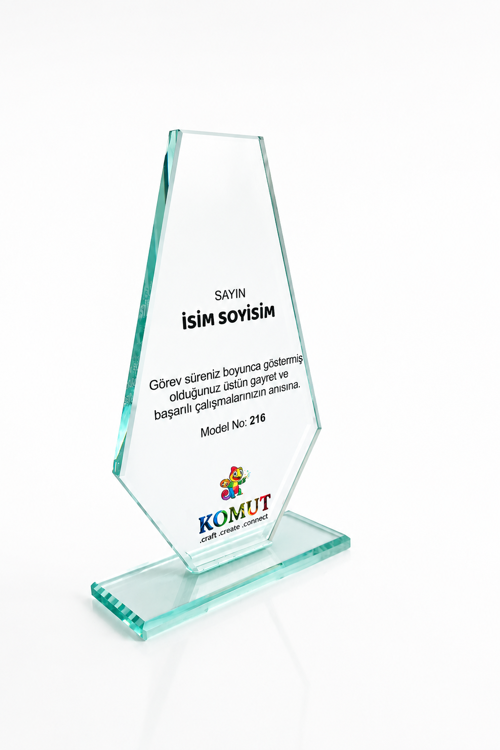 Kişiye Özel Cam Plaket 11x20 cm | Kristal Ödül ve Teşekkür Plaketi