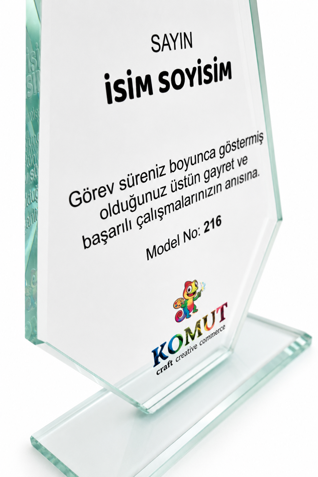 Kişiye Özel Cam Plaket 11x20 cm | Kristal Ödül ve Teşekkür Plaketi