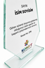 Kişiye Özel Cam Plaket 11x20 cm | Kristal Ödül ve Teşekkür Plaketi