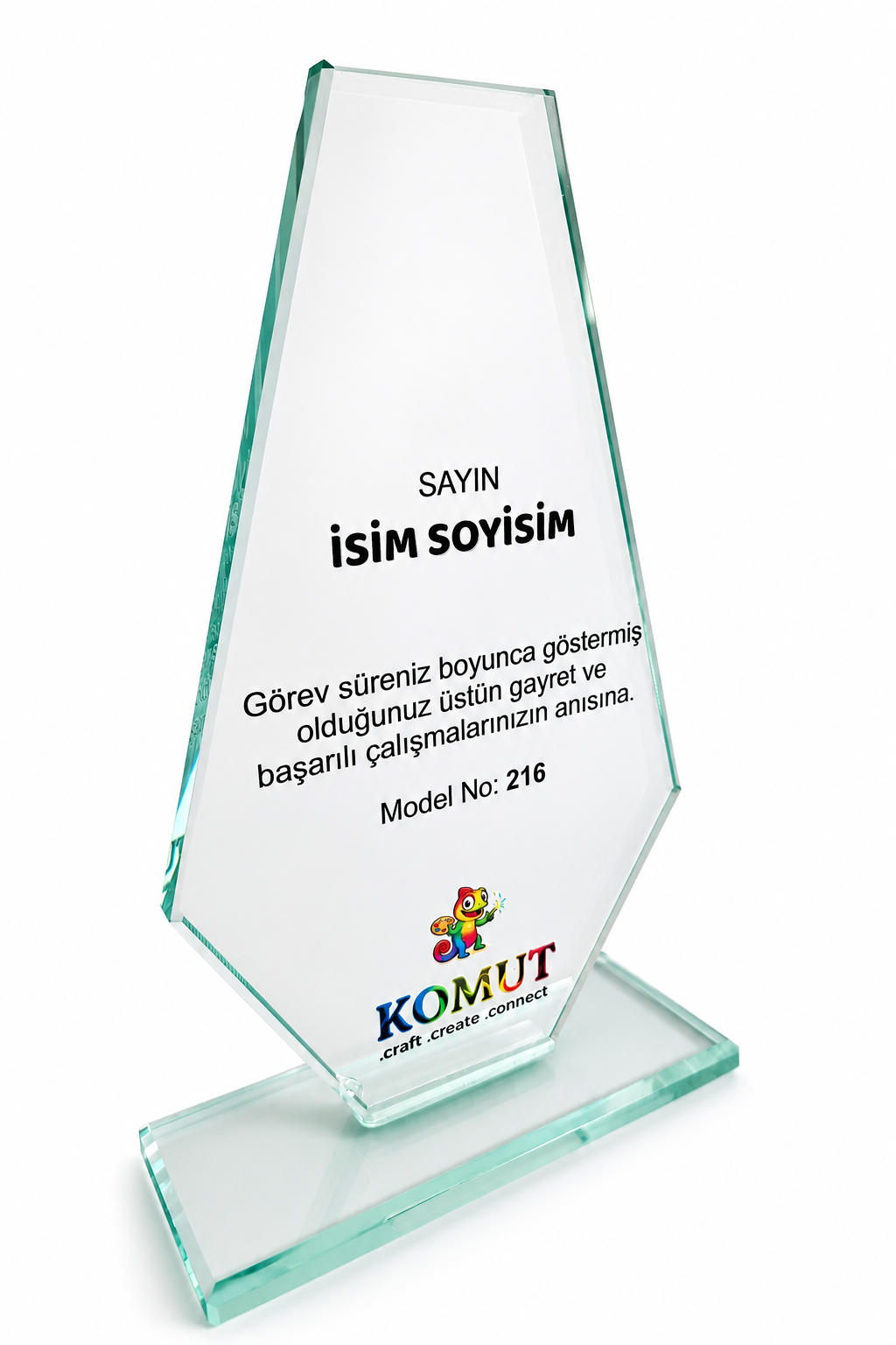 Kişiye Özel Cam Plaket 11x20 cm | Kristal Ödül ve Teşekkür Plaketi