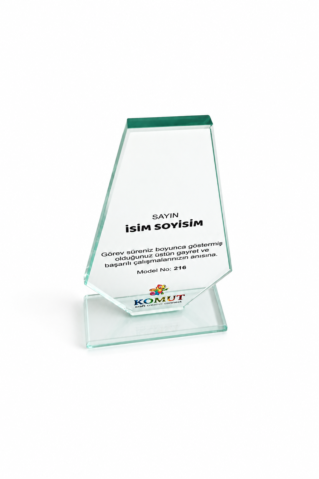 Kişiye Özel Cam Plaket 11x20 cm | Kristal Ödül ve Teşekkür Plaketi