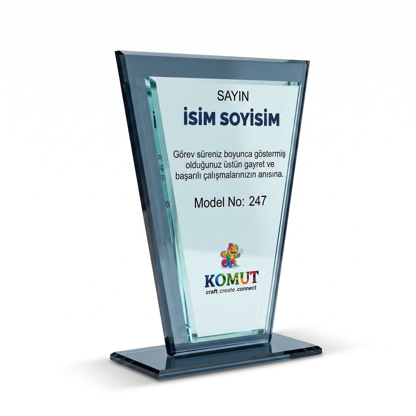 Kişiye Özel Çift Çerçeveli Ters Trapez Kristal Plaket – Model 247