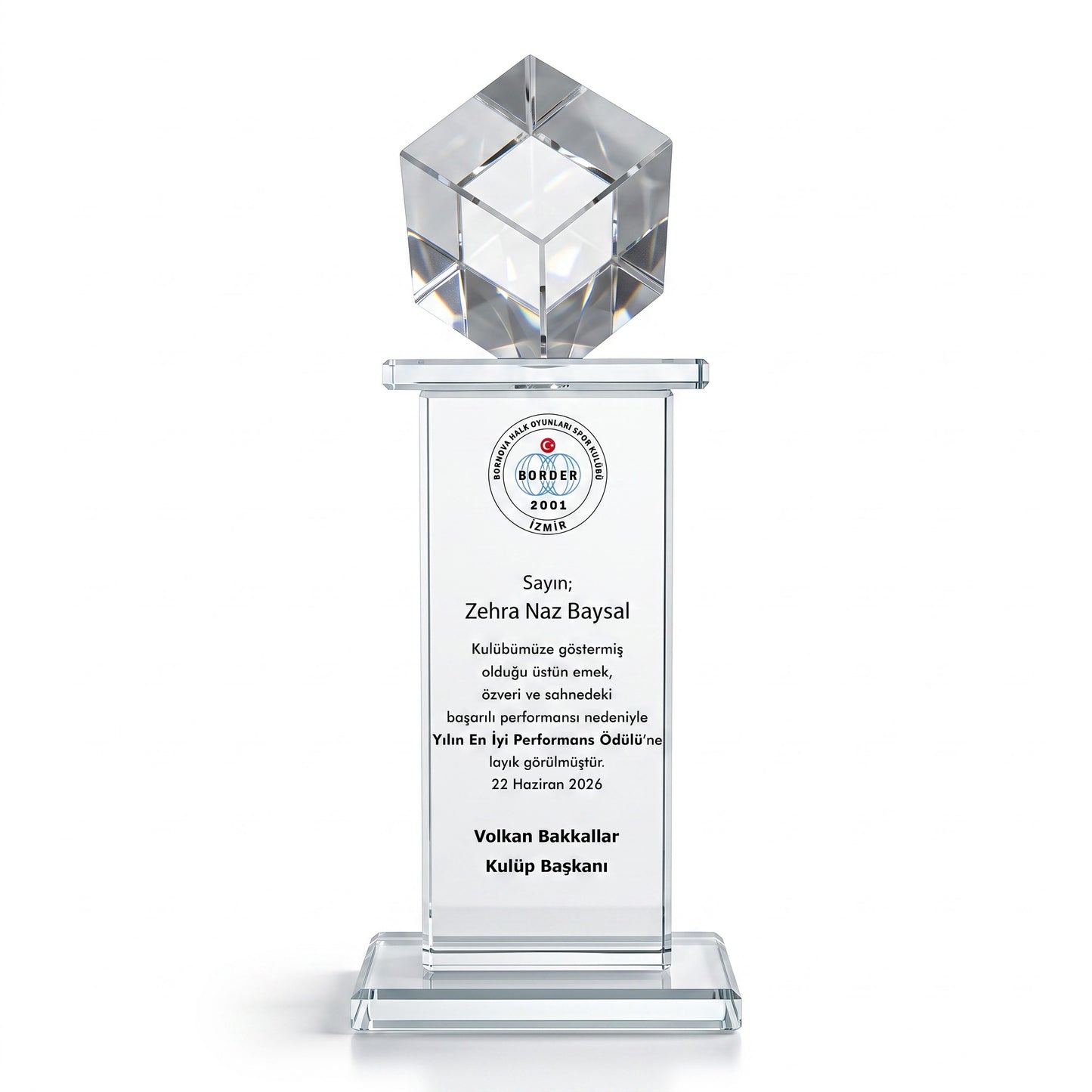 Kişiye Özel Geometrik Kristal Küp Başlıklı Sütun Plaket – Model 015