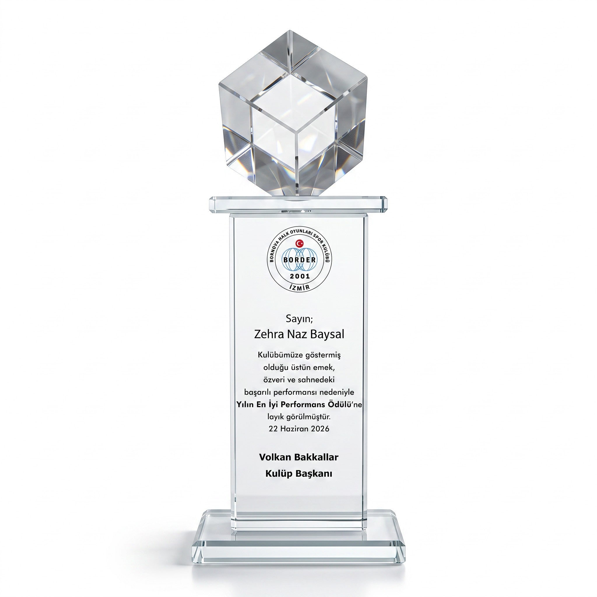 Kişiye Özel Geometrik Kristal Küp Başlıklı Sütun Plaket – Model 015