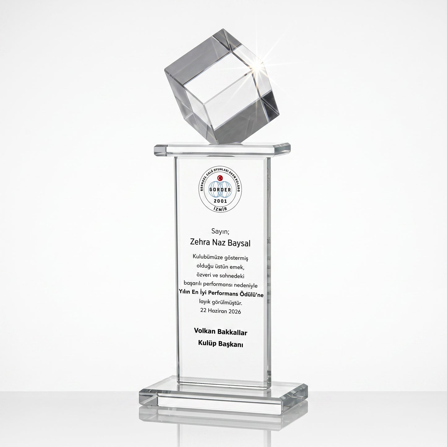 Kişiye Özel Geometrik Kristal Küp Başlıklı Sütun Plaket – Model 015