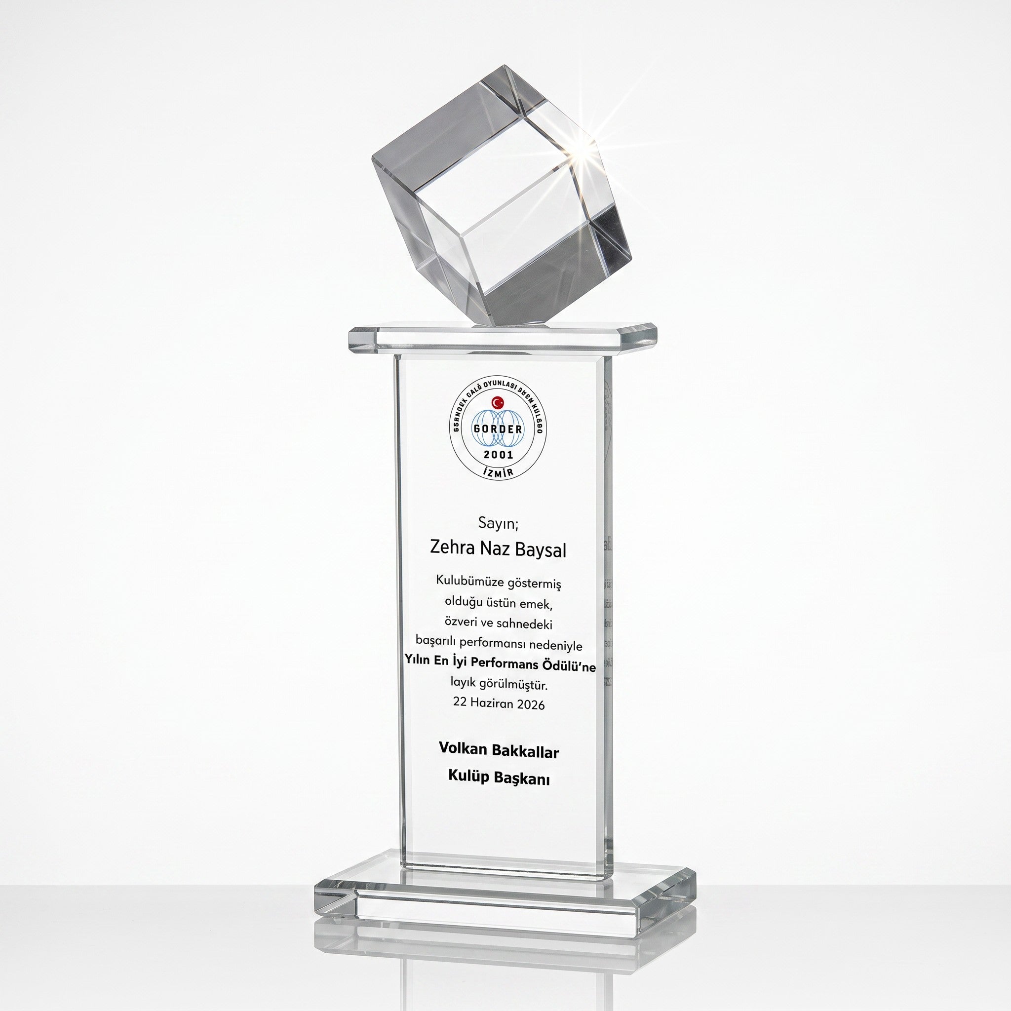 Kişiye Özel Geometrik Kristal Küp Başlıklı Sütun Plaket – Model 015