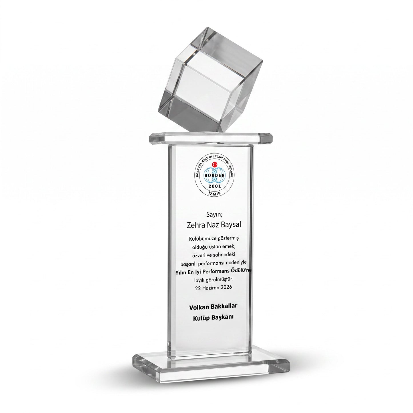 Kişiye Özel Geometrik Kristal Küp Başlıklı Sütun Plaket – Model 015