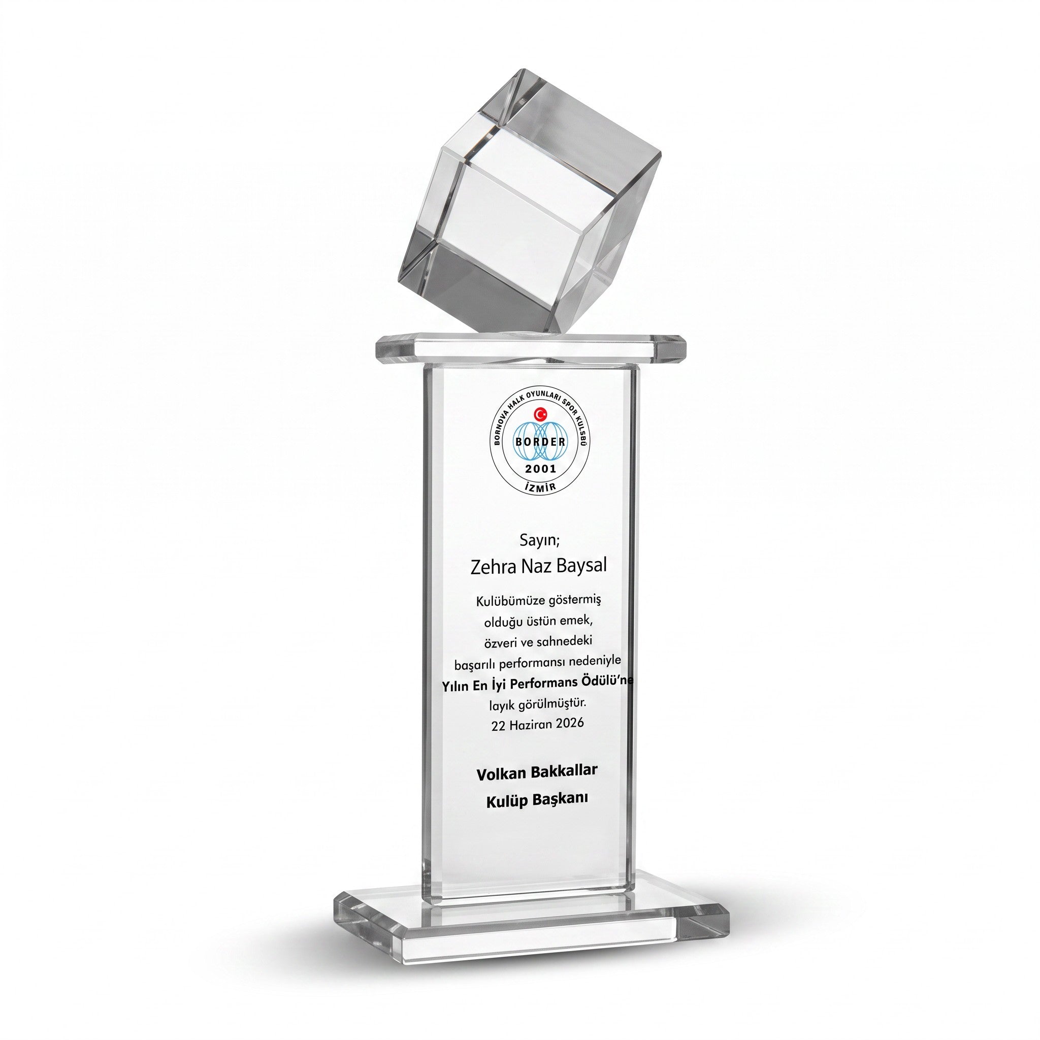 Kişiye Özel Geometrik Kristal Küp Başlıklı Sütun Plaket – Model 015
