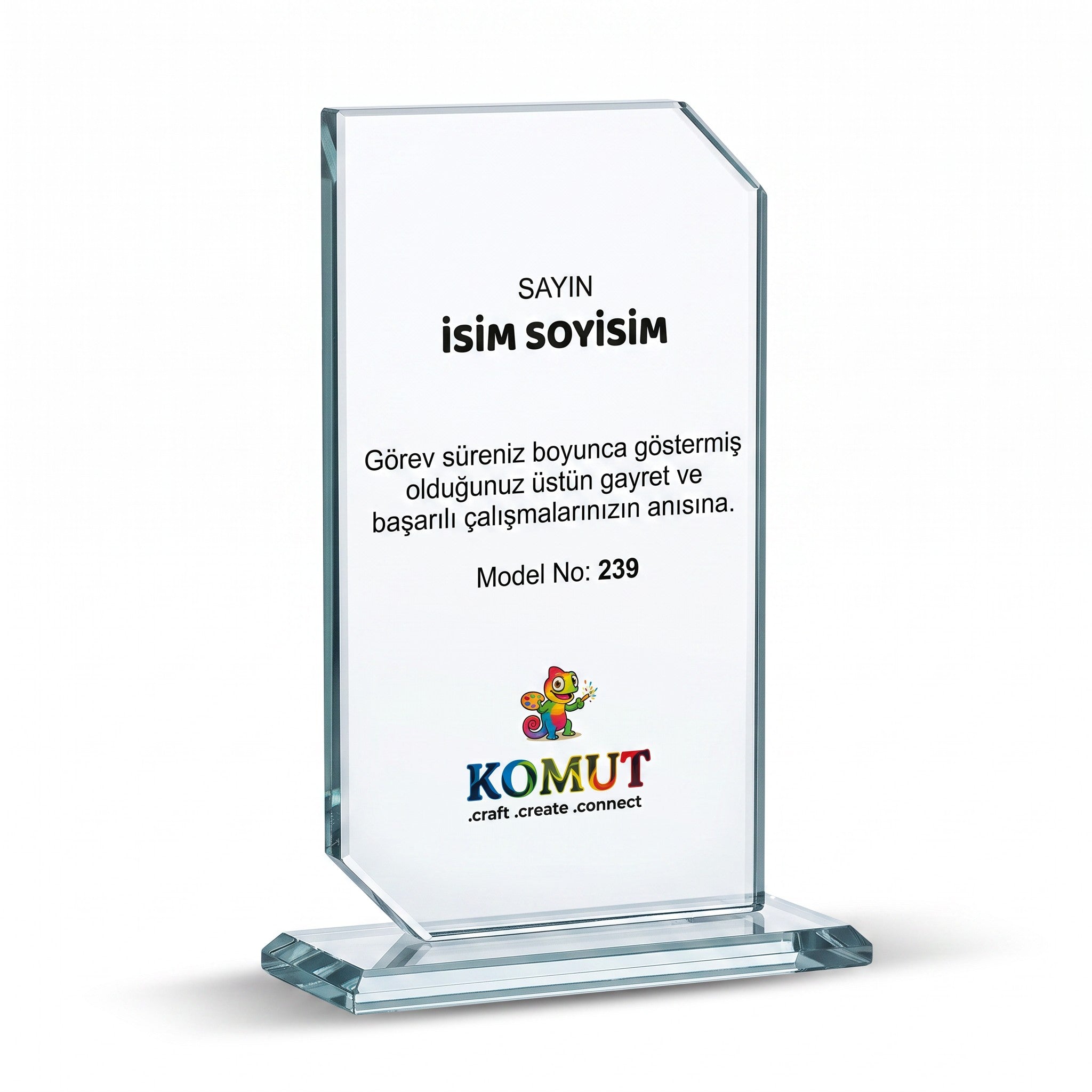 Kişiye Özel Kavis Oyuklu Pah Kesim Kristal Plaket – Model 239