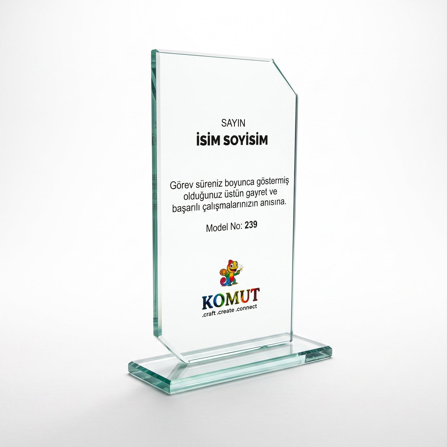 Kişiye Özel Kavis Oyuklu Pah Kesim Kristal Plaket – Model 239