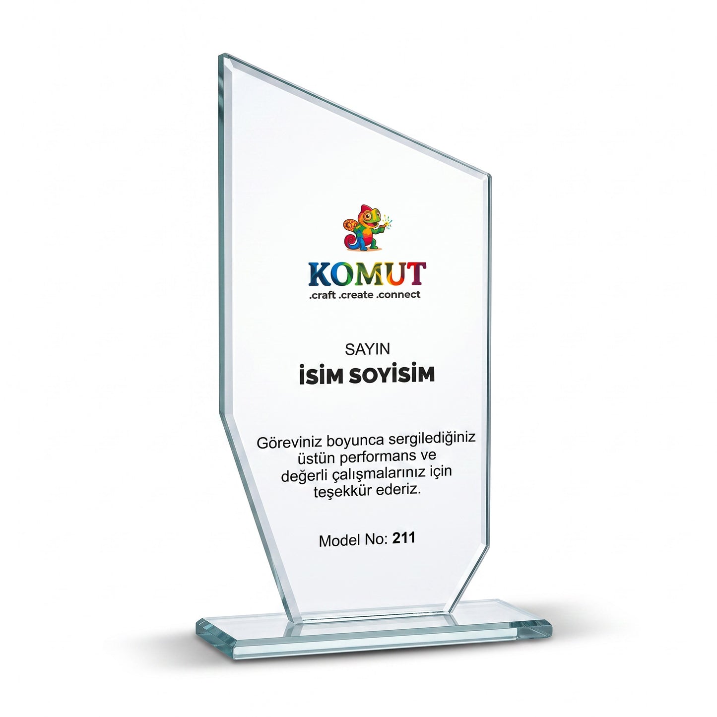 Kişiye Özel Tek Zirve Eğimli Kristal Plaket – Model 211
