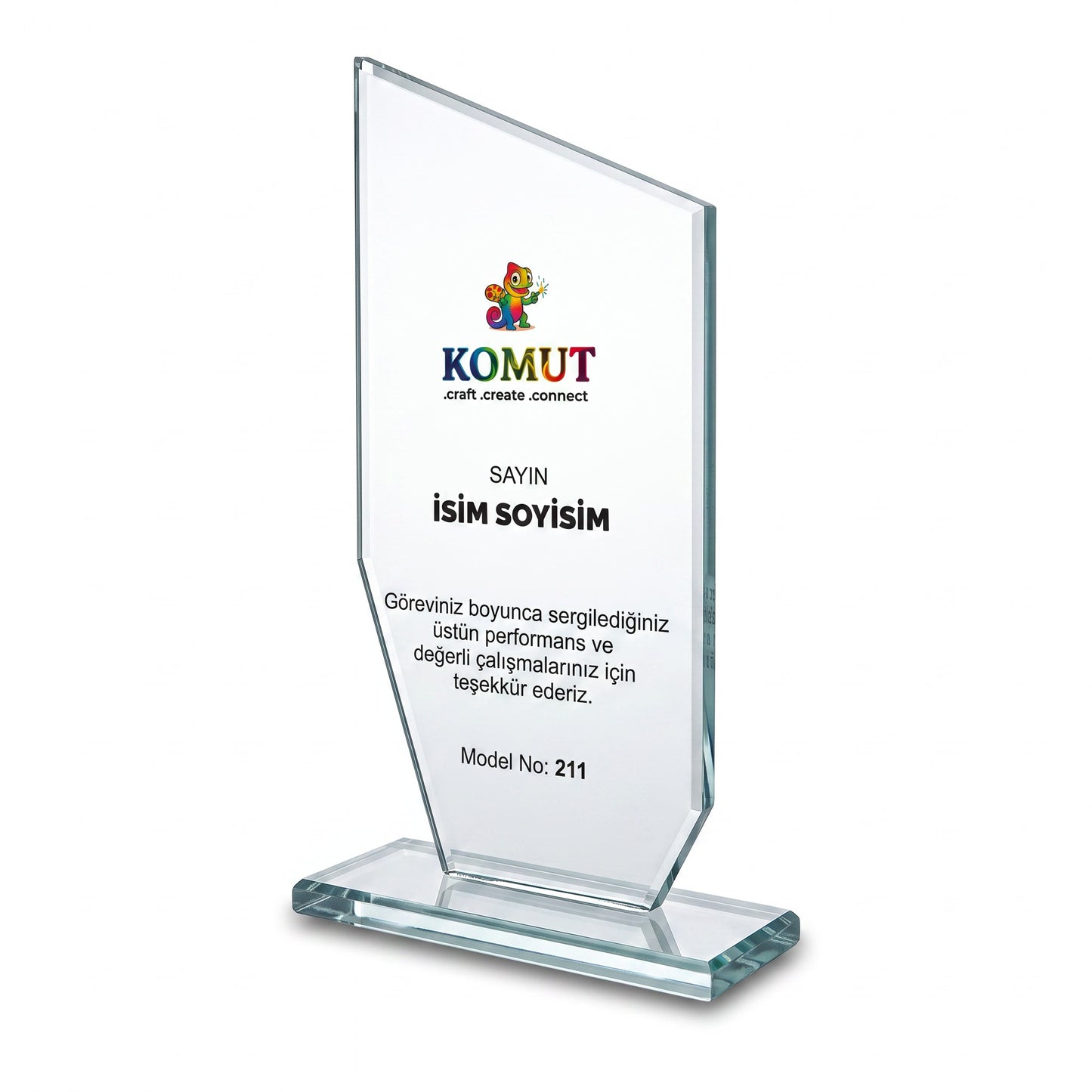 Kişiye Özel Tek Zirve Eğimli Kristal Plaket – Model 211