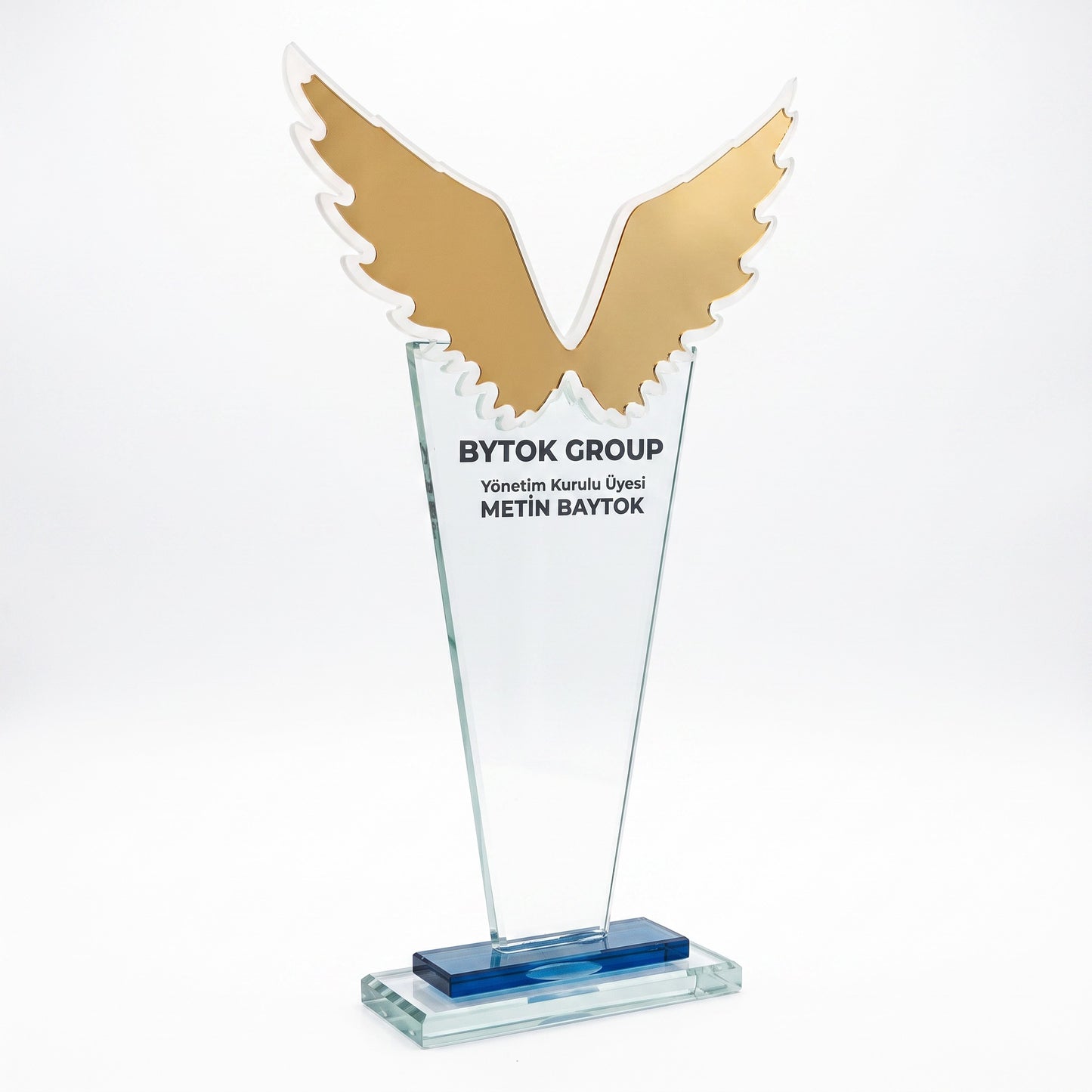 Kişiye Özel Zafer Kanatlı 26 cm Kristal Plaket – Model 022