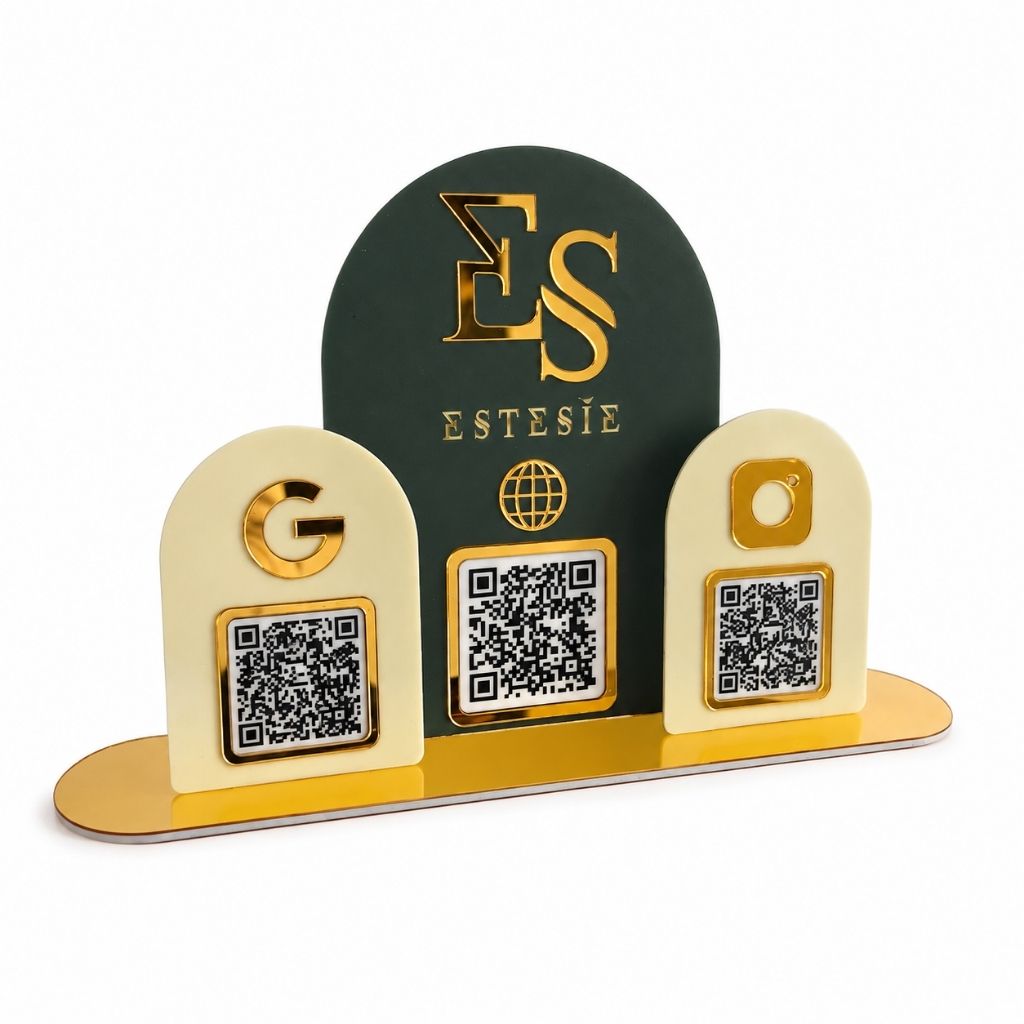 Logo-Cut Corporate Plexiglass Sign with 3 QR Codes – KQR-515