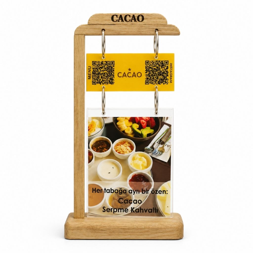 Masif Meşe QR Menü ve Şeffaf Föy Standı