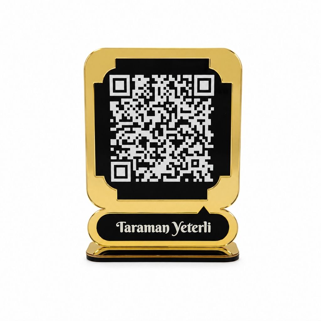 Mini Gold Ayna Pleksi QR Kod Masaüstü Standı 8 × 5 cm