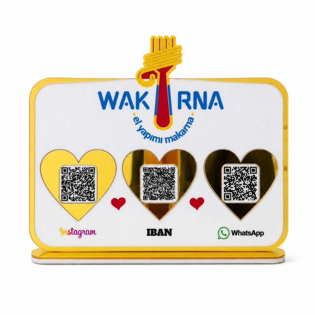Özel Logo Kesimli 3’lü Pleksi QR Kod Panosu 24x18 cm