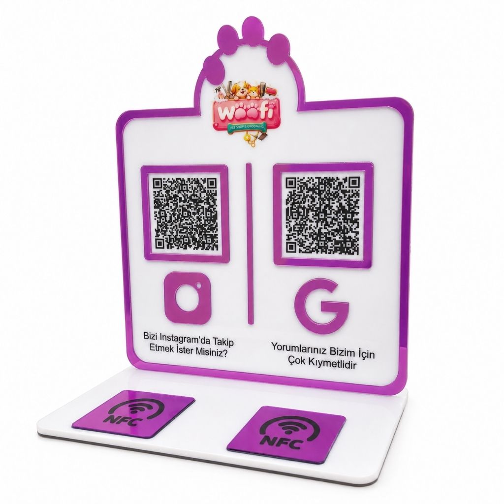 Plexiglass Sign with 2 QR and 2 NFC for Pet Shops – KQR-510