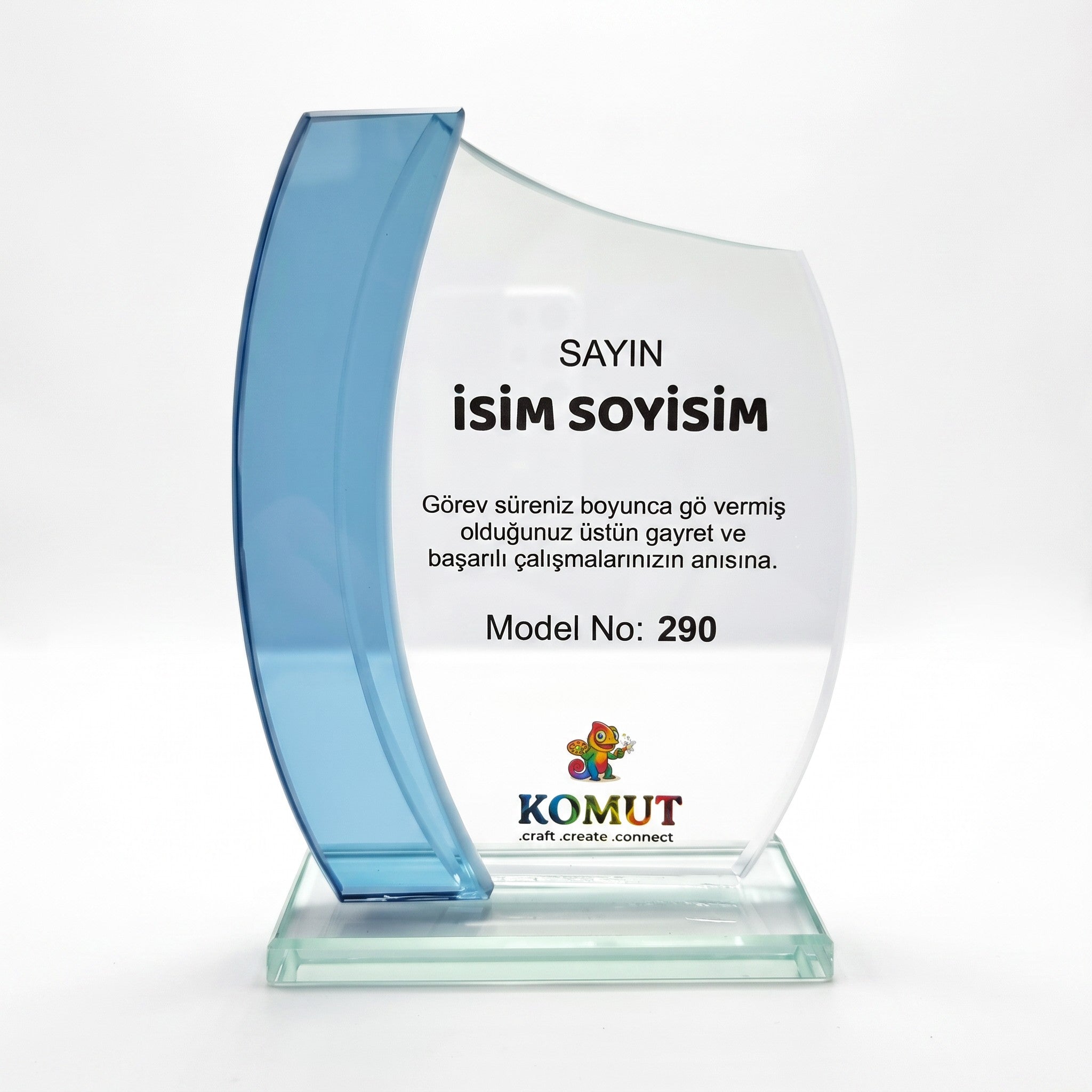 Renkli Kanat Detaylı Dalga Kesim Kristal Plaket – Model 290