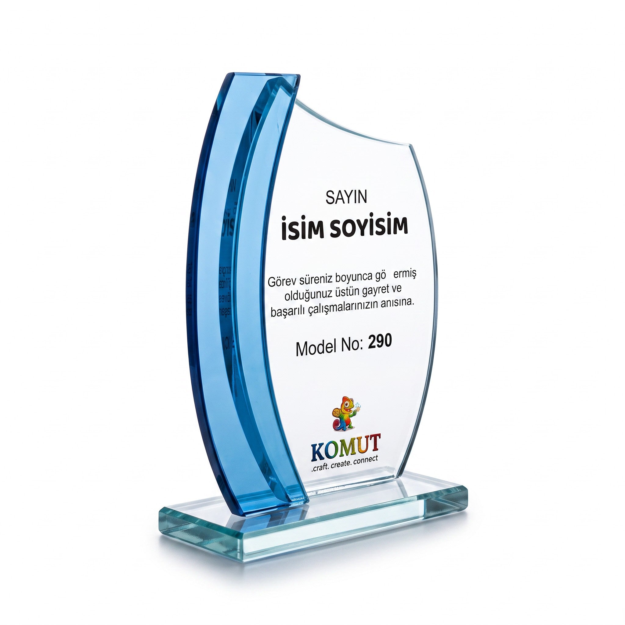 Renkli Kanat Detaylı Dalga Kesim Kristal Plaket – Model 290