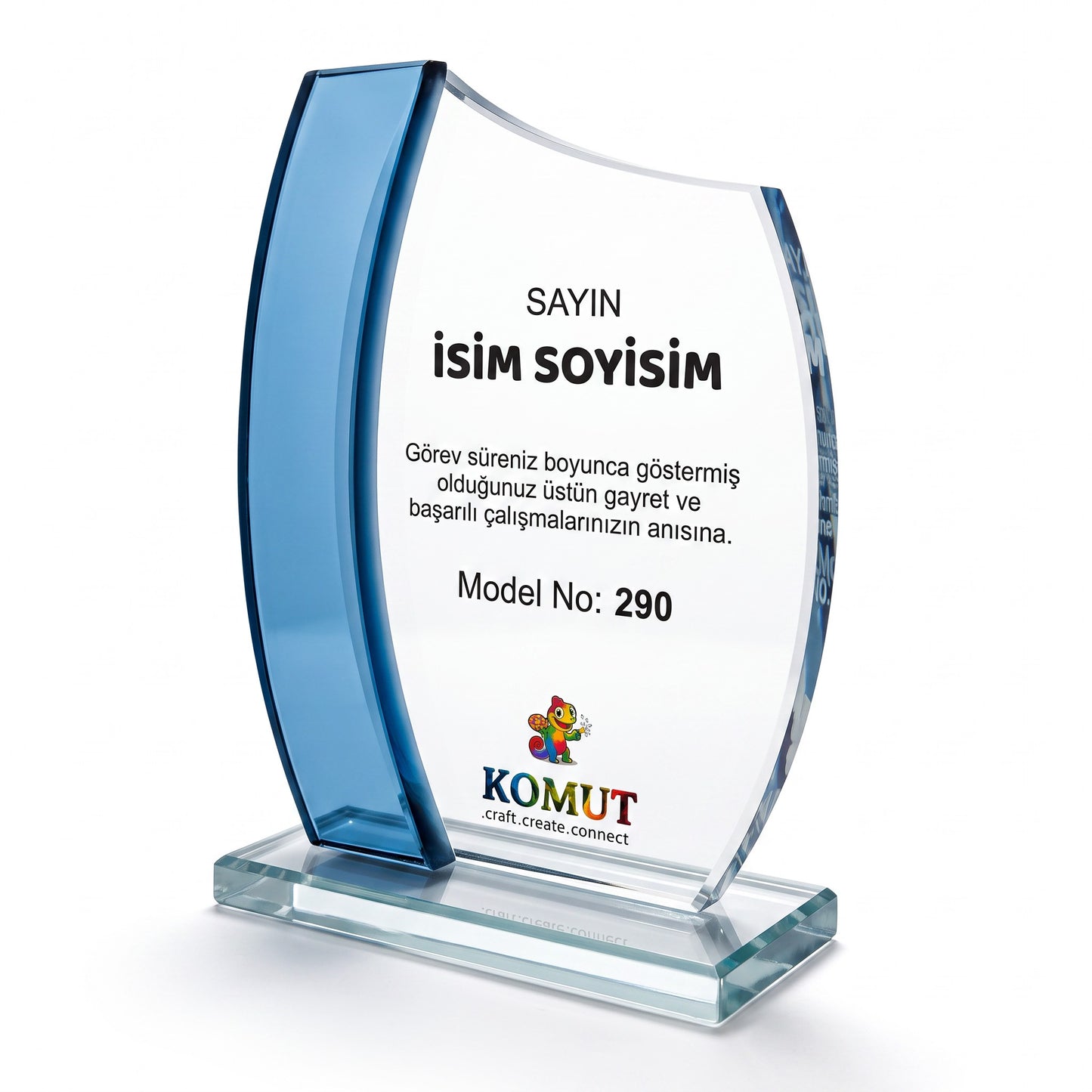 Renkli Kanat Detaylı Dalga Kesim Kristal Plaket – Model 290