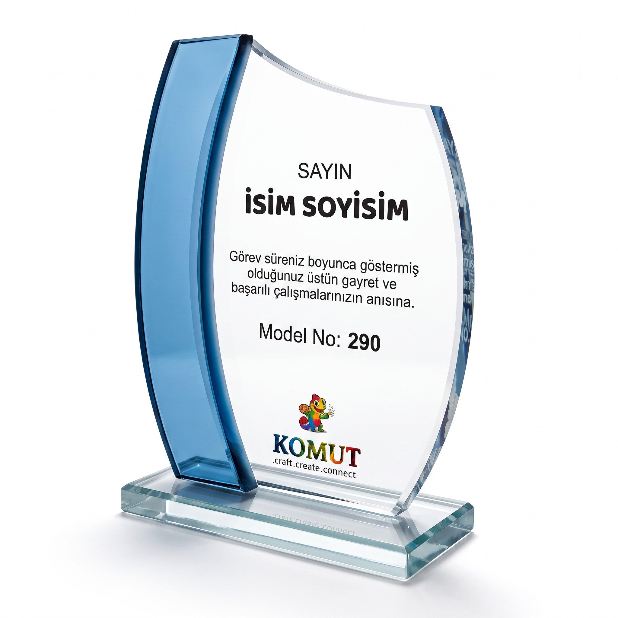 Renkli Kanat Detaylı Dalga Kesim Kristal Plaket – Model 290