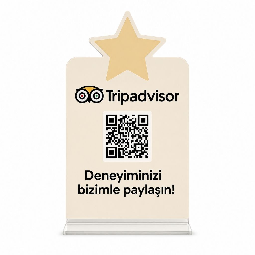 Tripadvisor QR Pano – A5 Beyaz PVC Masaüstü Stand