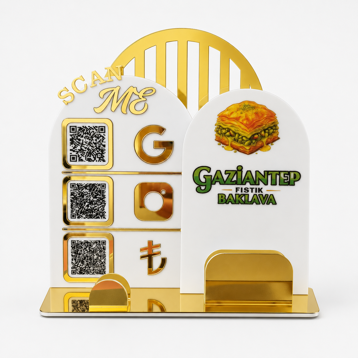 Üçlü QR Kod Masaüstü Sosyal Medya Pano – 30X25 Cm