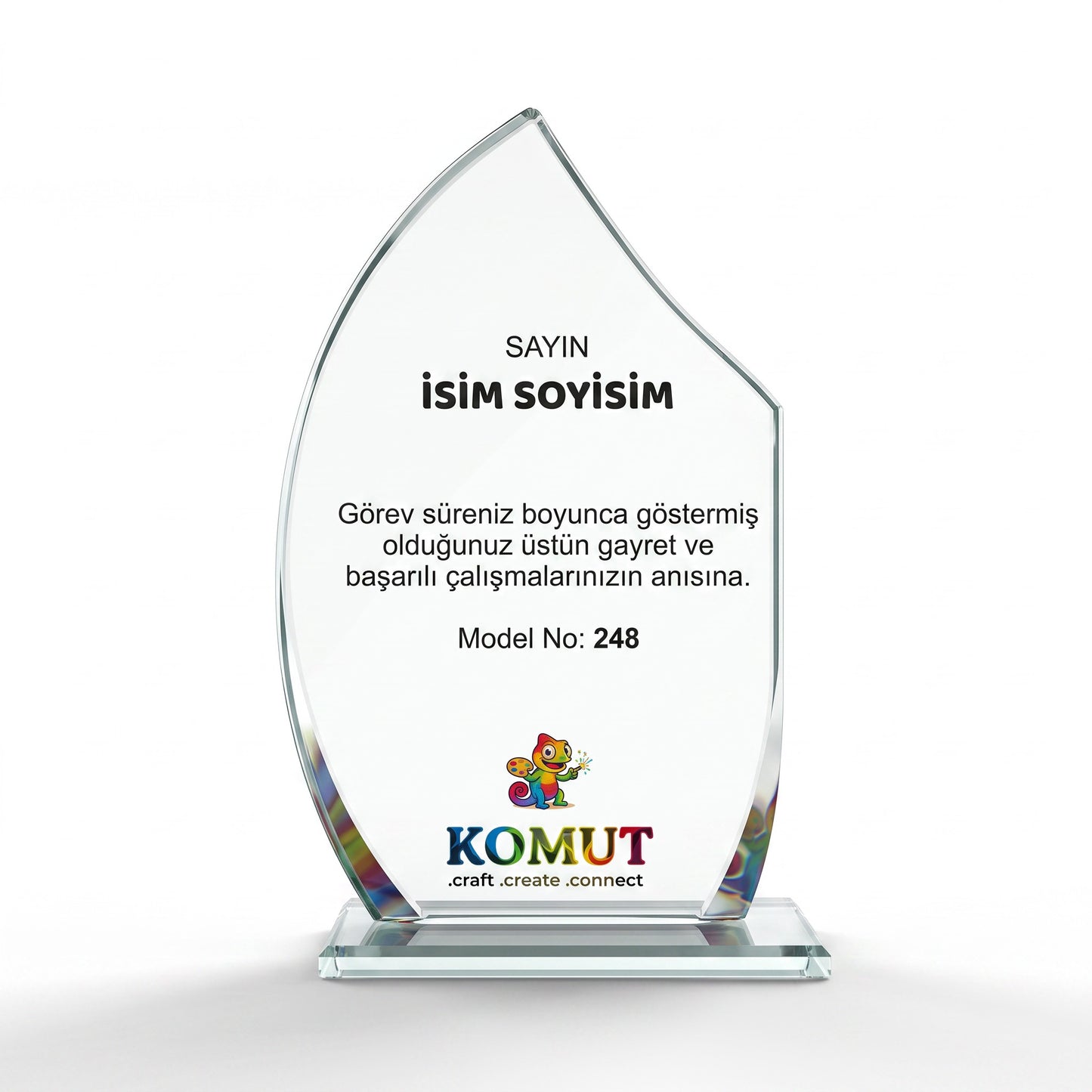 Yaprak Formlu Kavisli Kristal Plaket – Model 248