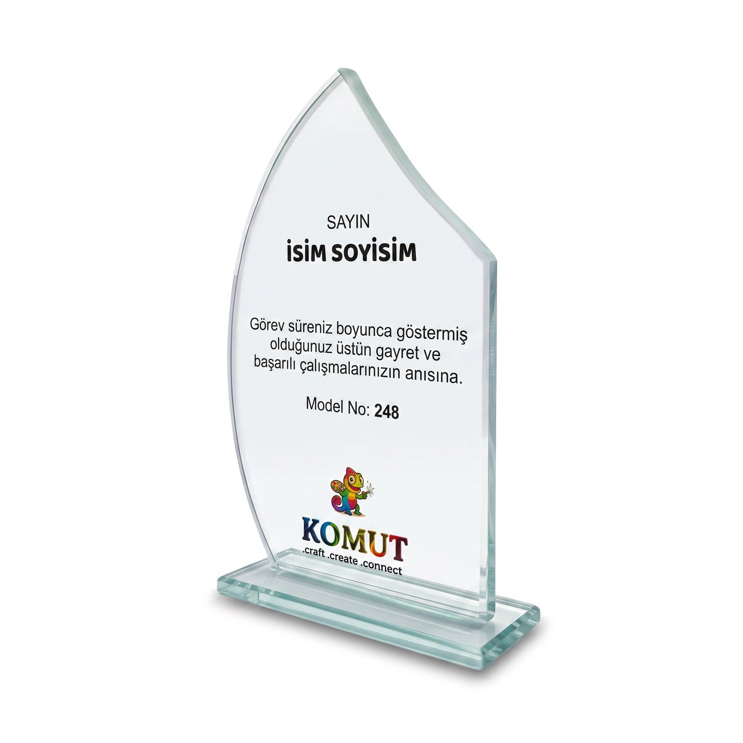 Yaprak Formlu Kavisli Kristal Plaket – Model 248