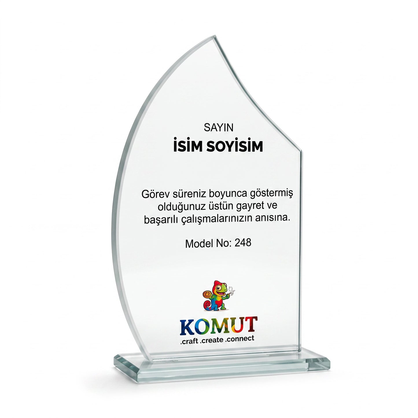 Yaprak Formlu Kavisli Kristal Plaket – Model 248