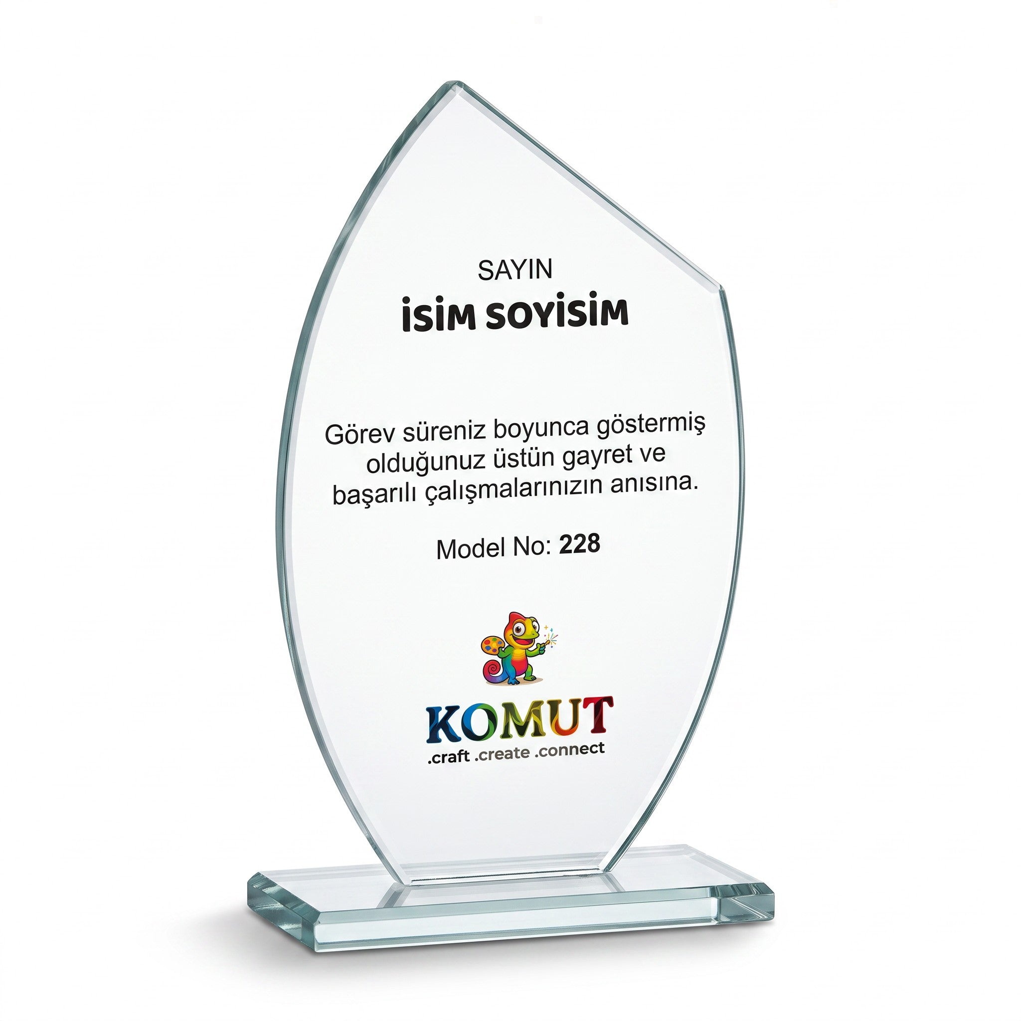Yaprak Formlu Kavisli Kristal Plaket – Model 228