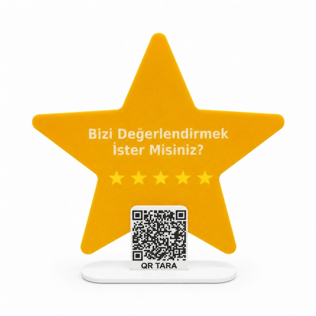 16 cm Yıldız Tasarımlı Google Yorum QR Standı – kişiye özel ana ürün görünümü