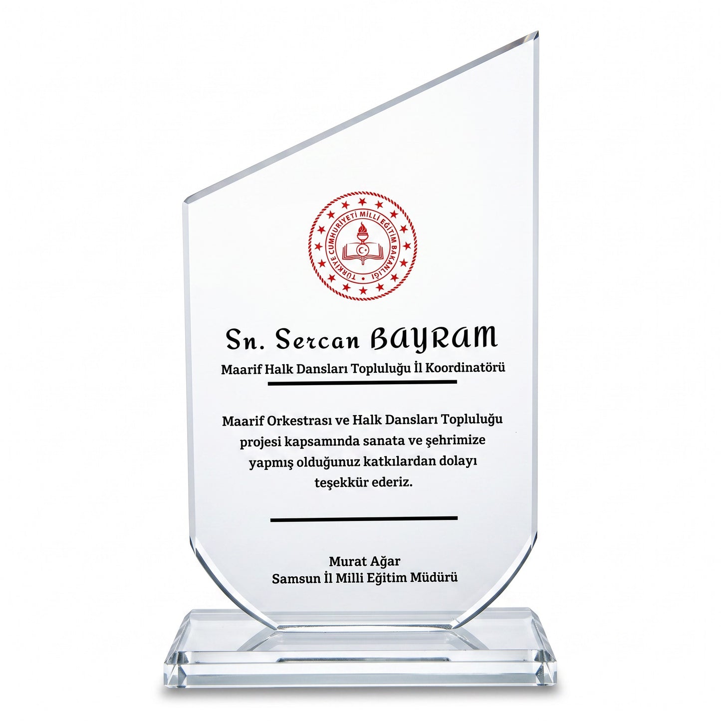 Yükseliş Formlu Eğik Kesim Kristal Plaket – Model 399
