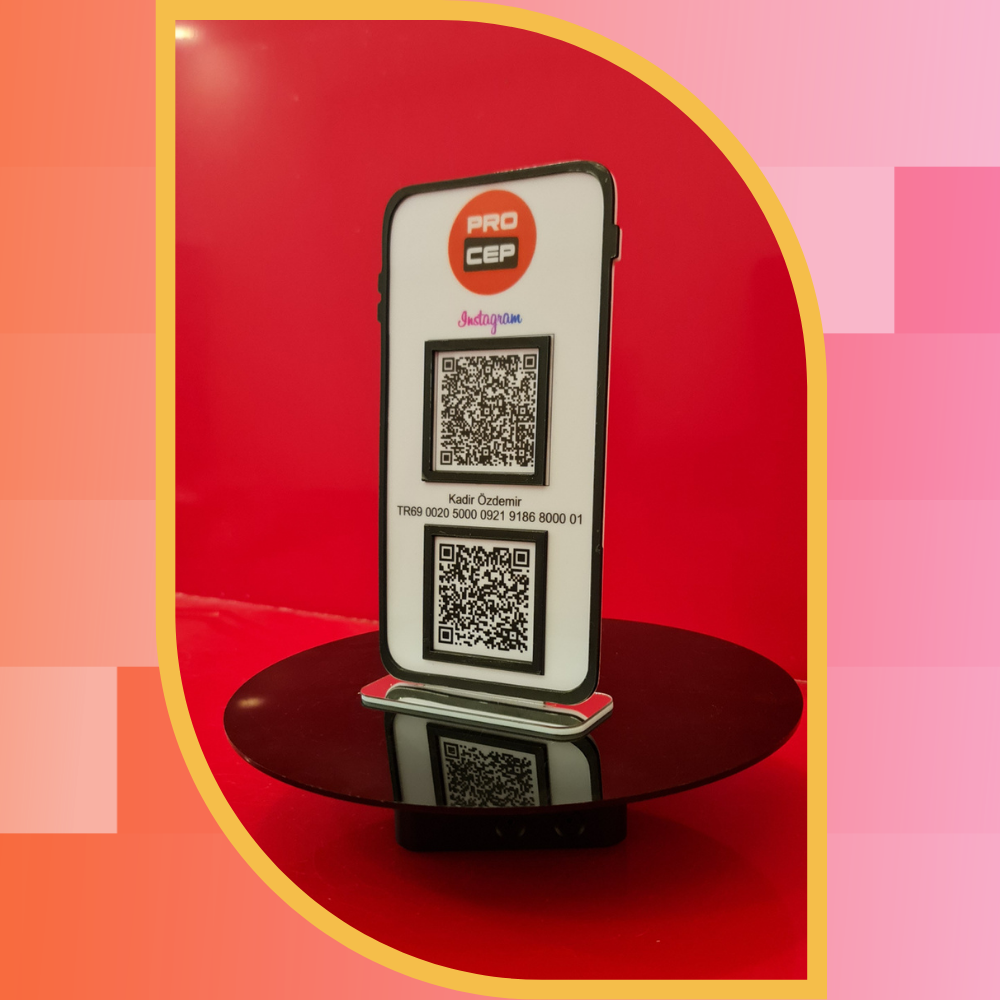 Akıllı Telefon Tasarımlı 2'li QR Kod ve IBAN Standı - Mobil Servis Özel Seri