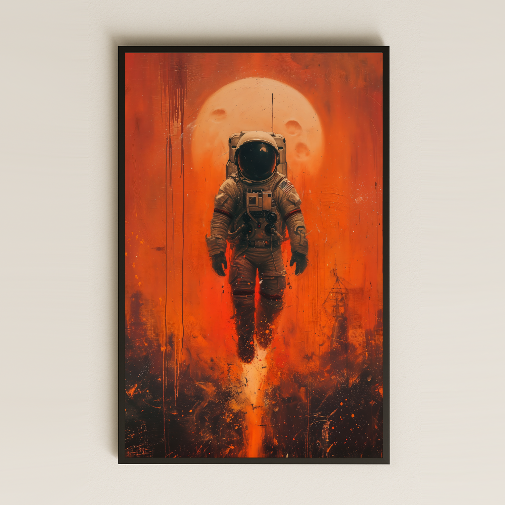 Alevli Astronot ve Dolunay Temalı Pleksi Tablo