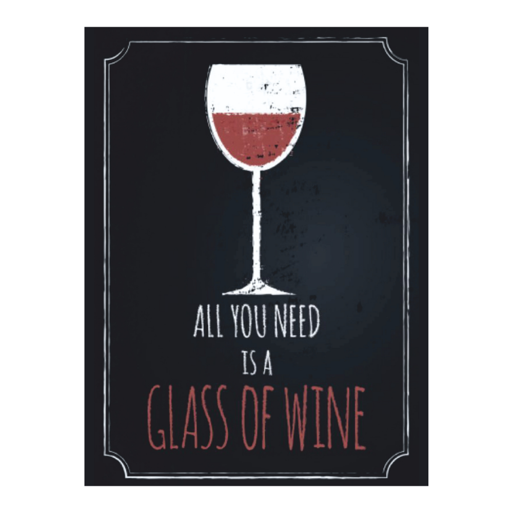 All You Need Is a Glass of Wine Yazılı Retro Ahşap Poster