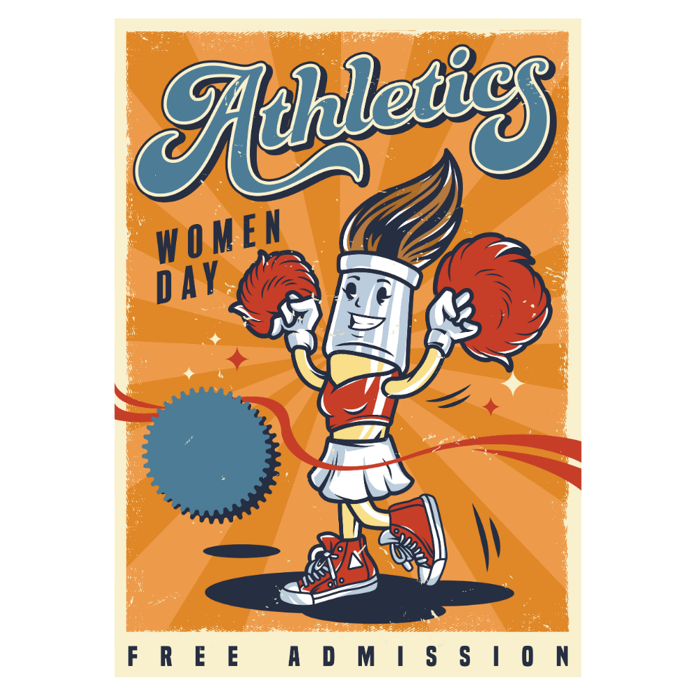 Athletics Retro Ahşap Poster | Spor Temalı Vintage Kadın Günü Tablosu