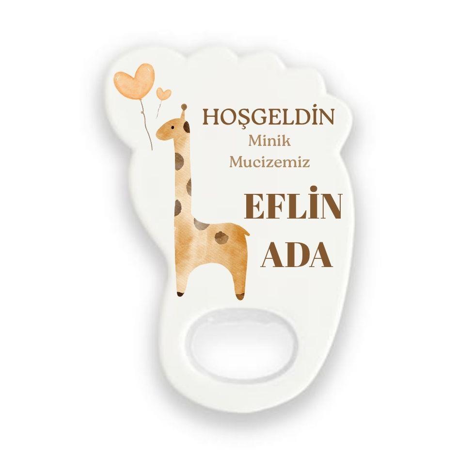 Ayak Şeklinde Hoşgeldin Bebek Magnet – Eflin Ada Temalı Zürafa Tasarımı