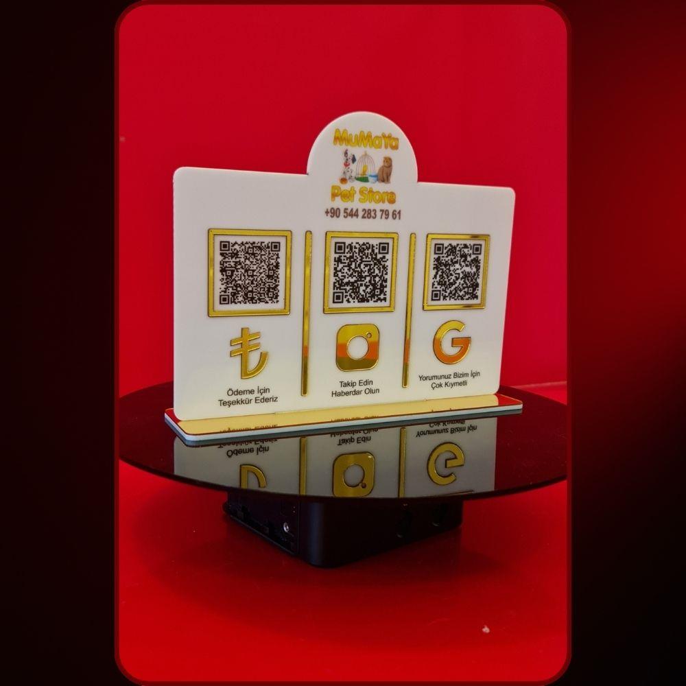 Ayna Pleksi Ayaklı QR Kod ve Sosyal Medya Standı (20x14 cm)
