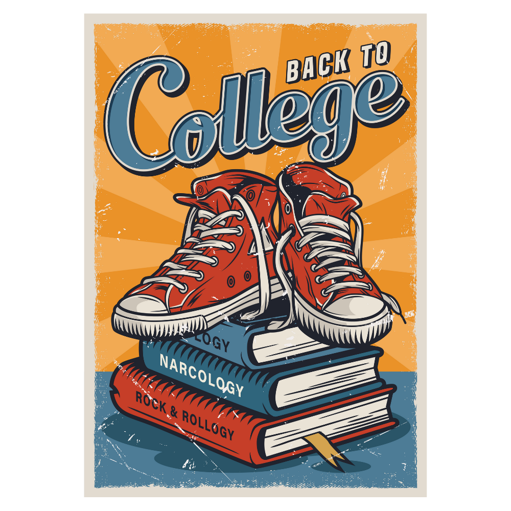 Back to College Temalı Retro Ahşap Poster | Converse ve Kitaplar