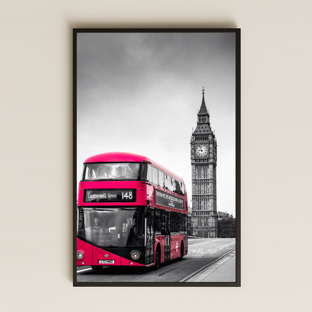 Big Ben ve Kırmızı Otobüs Temalı Şeffaf Pleksi Tablo