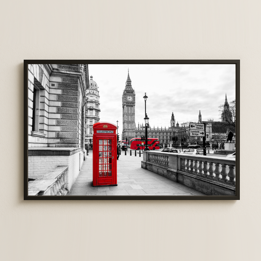 Big Ben ve Kırmızı Telefon Kulübesi Temalı Londra Pleksi Tablo