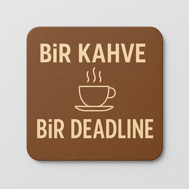 “Bir Kahve Bir Deadline” Yazılı Ahşap Bardak Altlığı
