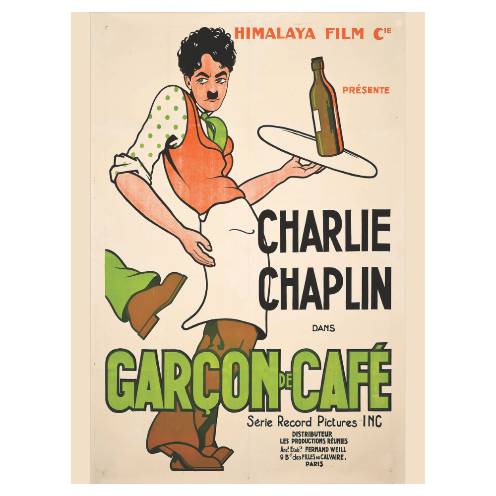 Charlie Chaplin Garçon de Café Fransız Afiş Tarzı Retro MDF Tablo