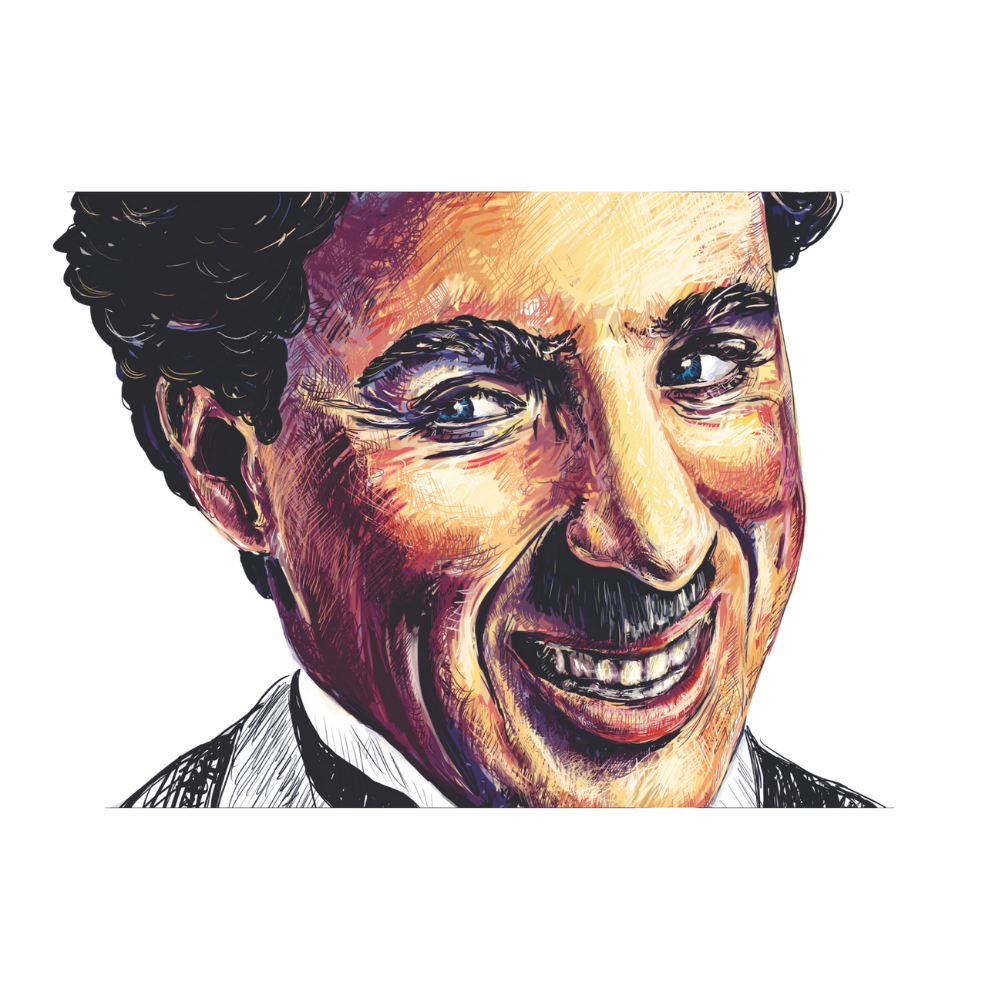 Charlie Chaplin Renkli Portre İllüstrasyon Retro MDF Tablo