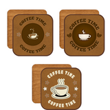 Coffee Time Desenli 6'lı Ahşap Bardak Altlığı